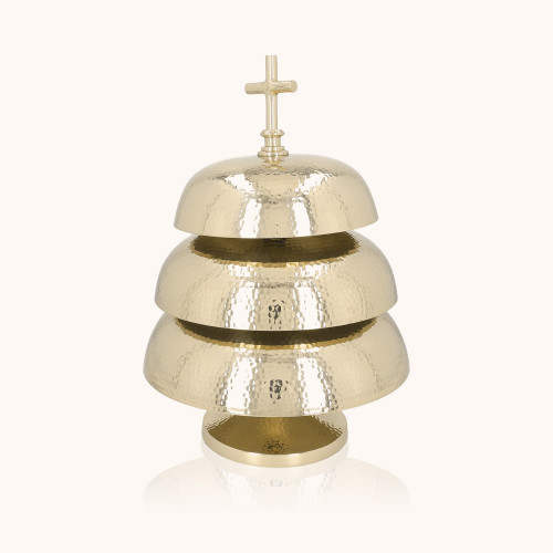 Gong potrójny | Mosiądz | Drewniany młotek | 35 cm