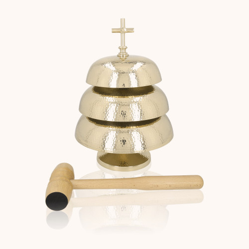 Gong potrójny | Mosiądz | Drewniany młotek | 35 cm