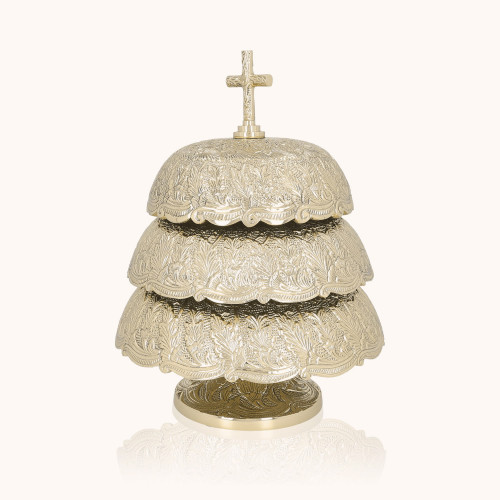 Gong potrójny | Mosiądz | Drewniany młotek | 33 cm