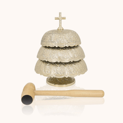 Gong potrójny | Mosiądz | Drewniany młotek | 33 cm