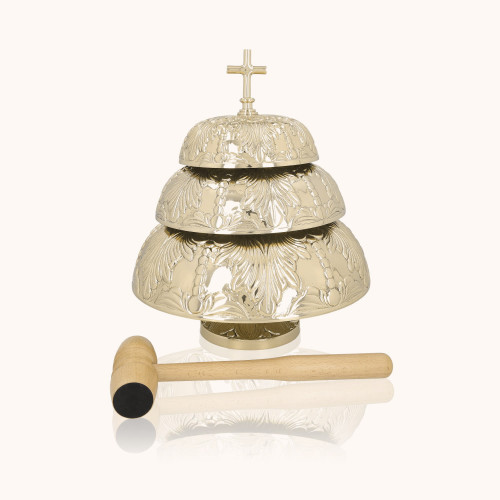 Gong trójtonowy | Mosiądz | Drewniany młotek | 38 cm