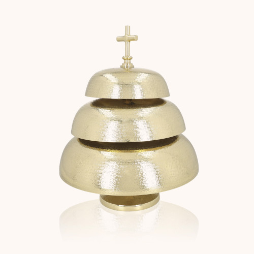 Gong potrójny | Mosiądz | Drewniany młotek | 37 cm