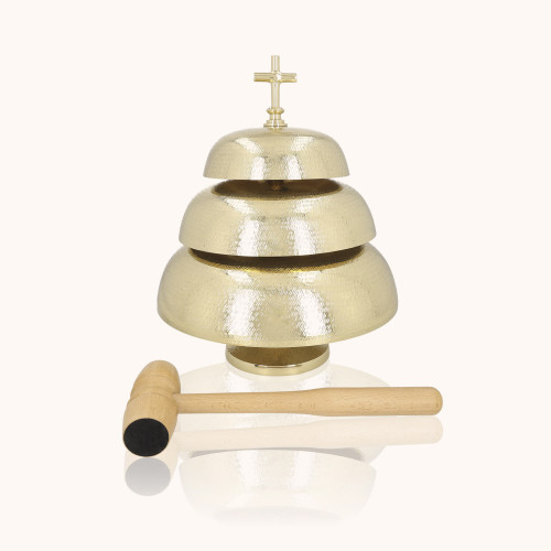 Gong potrójny | Mosiądz | Drewniany młotek | 37 cm