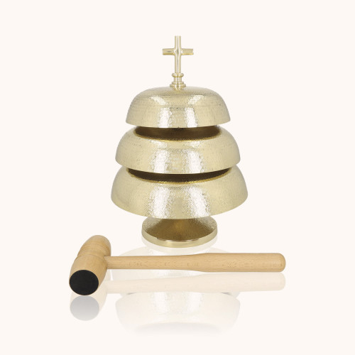 Gong potrójny | Mosiądz | Drewniany młotek | 35 cm