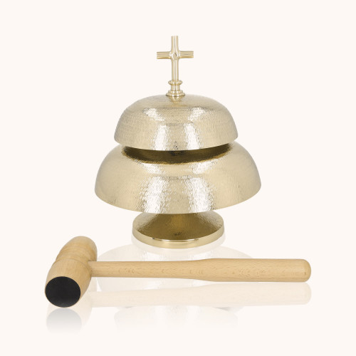 Gong podwójny | Mosiądz | Drewniany młotek | 29 cm