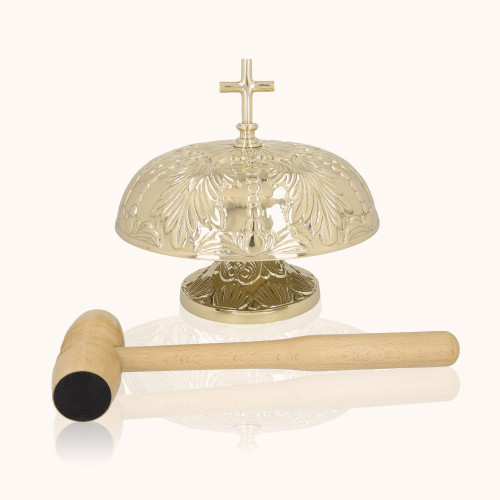 Gong pojedynczy | Zdobiony | Mosiądz | Drewniany młotek | 23 cm