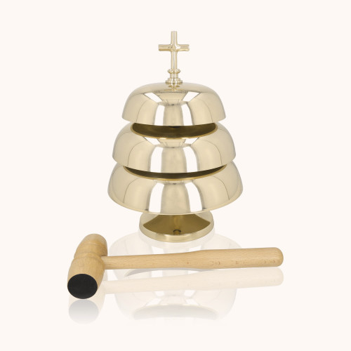 Gong potrójny | Mosiądz | Drewniany młotek | 35 cm