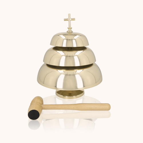 Gong potrójny | Mosiądz | Drewniany młotek | 38 cm