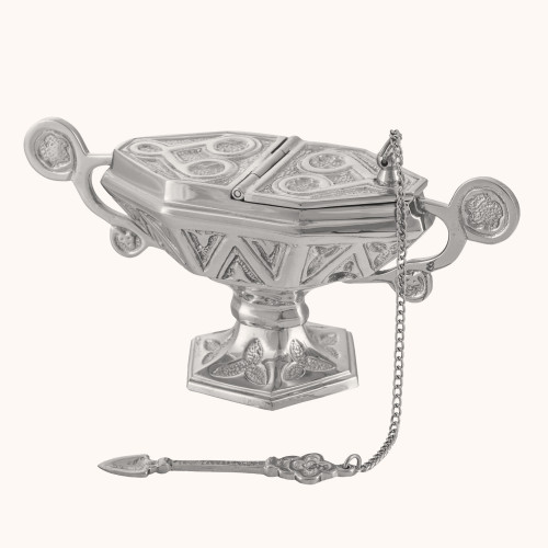 Łódka na kadzidło | Mosiądz | Nikiel | 26 cm