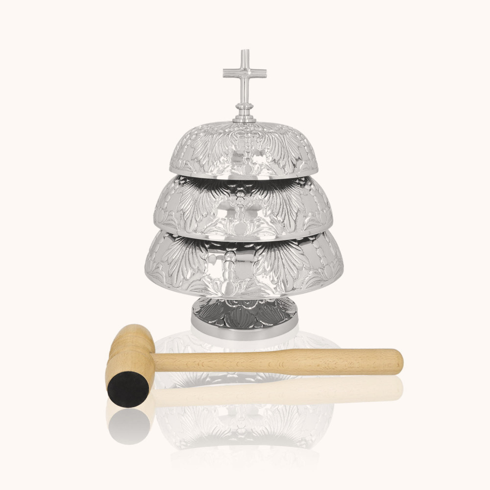 Gong trójtonowy | Mosiądz | Nikiel | Drewniany młotek | 35 cm