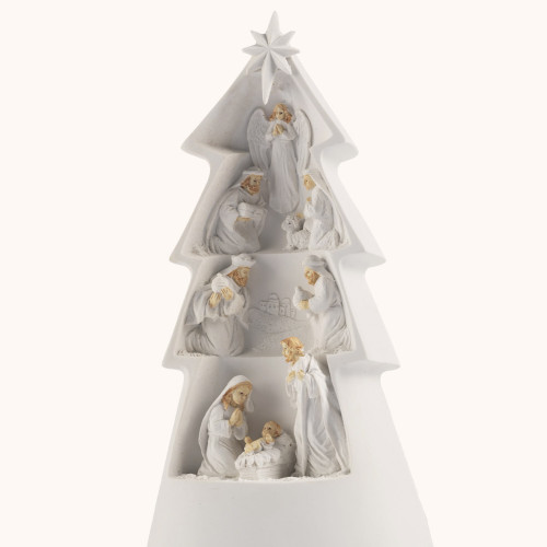 Szopka bożonarodzeniowa ujęta w choince | Świecąca | 19 cm | Bianco