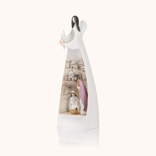 Figurka | Święta Rodzina Otulona Opieką Anioła | Betlejem | Świecąca | 19 cm | Bianco