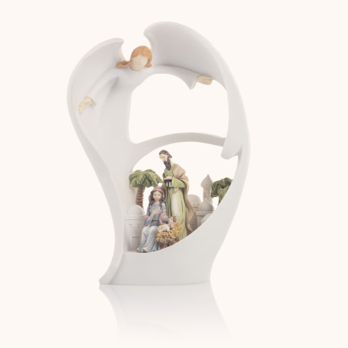 Figurka | Szopka | Anioł Stróż | Świecący | Święta Rodzina | 18 cm | Bianco