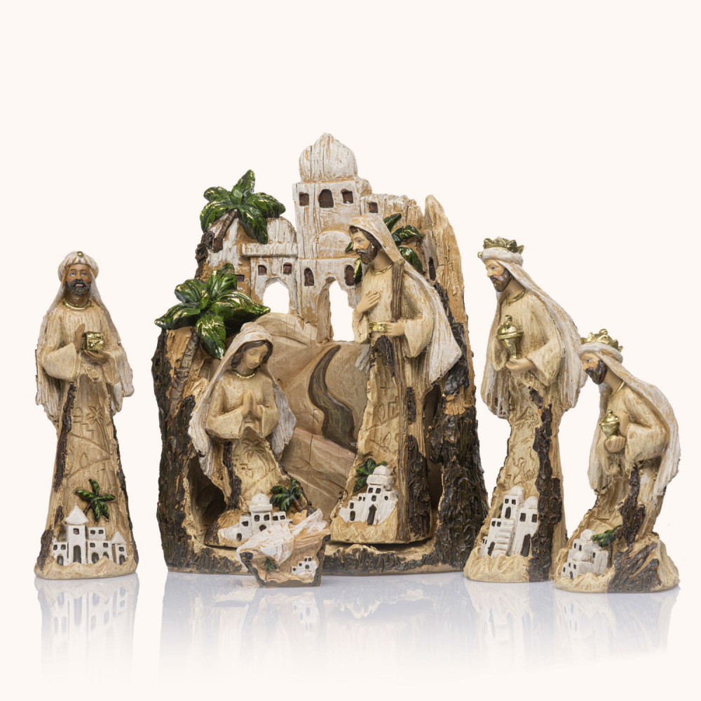 Szopka bożonarodzeniowa | W Drewnianym Stylu | 23 cm | Decorato