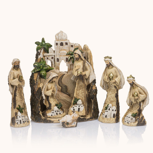 Szopka bożonarodzeniowa | W Drewnianym Stylu | 23 cm | Decorato