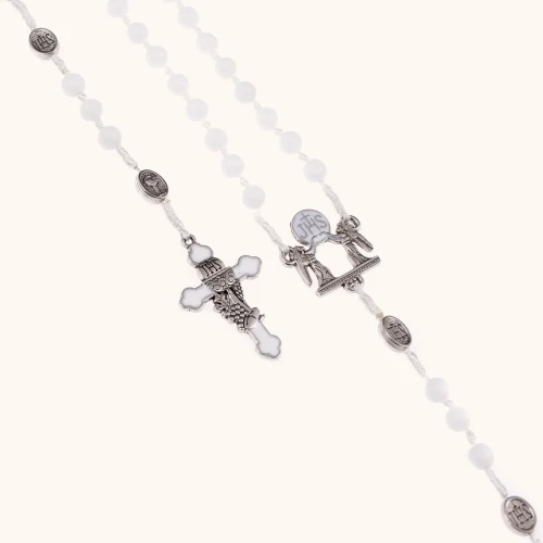 Różaniec | Pierwsza Komunia Święta | Biały Kwarc | 6 mm