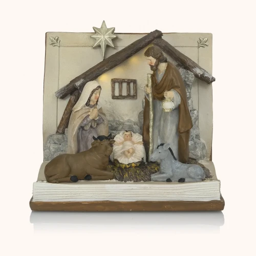 Szopka bożonarodzeniowa | Święta Rodzina | Narodziny | Podświetlenie LED | 14 cm | Favola