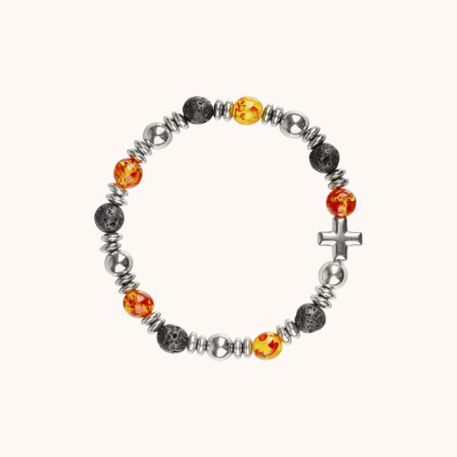 Bransoletka | Dziesiątek różańca | Ambra | Hematyt | 8 mm
