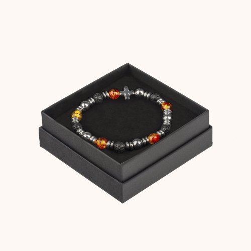 Bransoletka | Dziesiątek różańca | Ambra | Hematyt | 8 mm