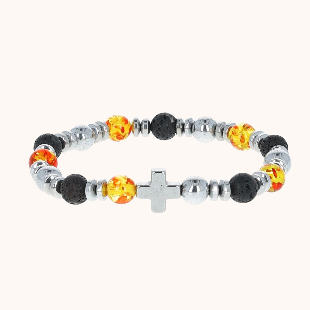 Bransoletka | Dziesiątek różańca | Ambra | Hematyt | 8 mm