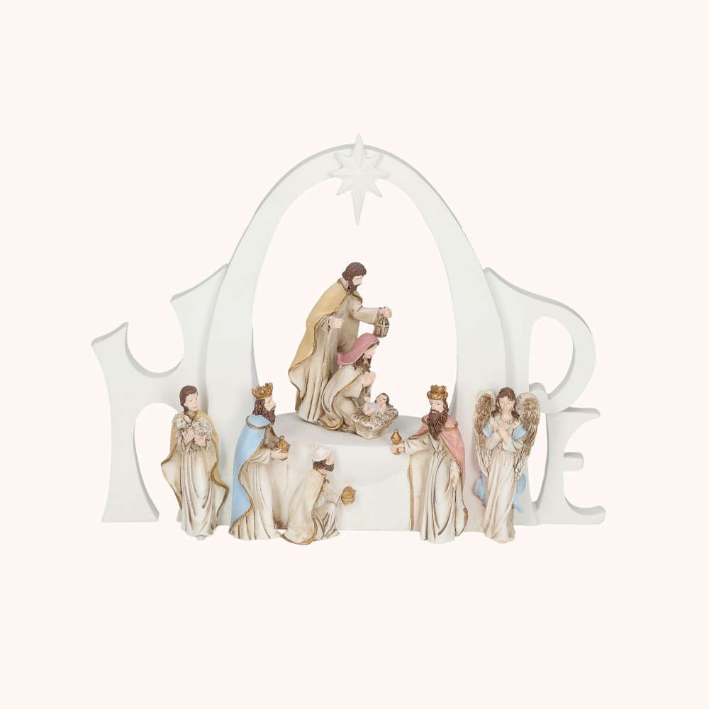 Szopka bożonarodzeniowa | świecąca | Napis HOPE | 15 cm | Bianco