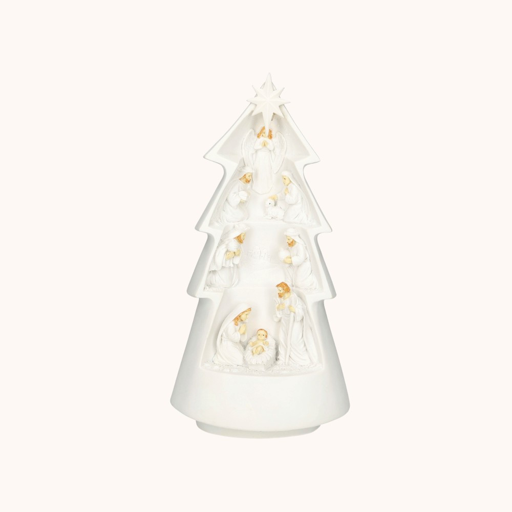 Szopka bożonarodzeniowa ujęta w choince | Świecąca | 19 cm | Bianco