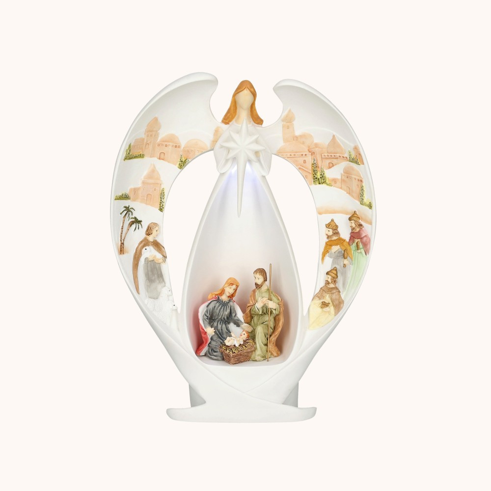 Figurka | Anioł | Szopka bożonarodzeniowa | Świecąca | 16 cm | Bianco