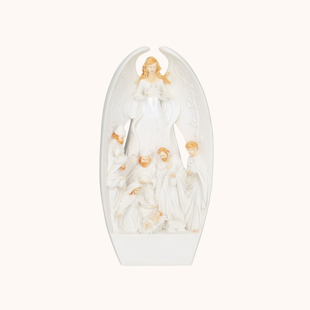Figurka | Szopka bożonarodzeniowa ujęta w Aniele | Świecąca | 19 cm | Bianco