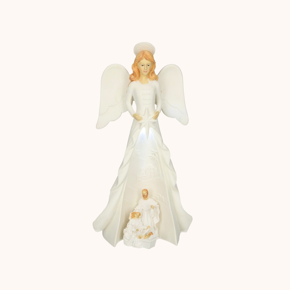 Figurka | Anioł ze Świętą Rodziną | Świecący | 21 cm | Bianco