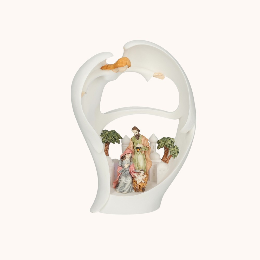 Figurka | Szopka | Anioł Stróż | Świecący | Święta Rodzina | 18 cm | Bianco