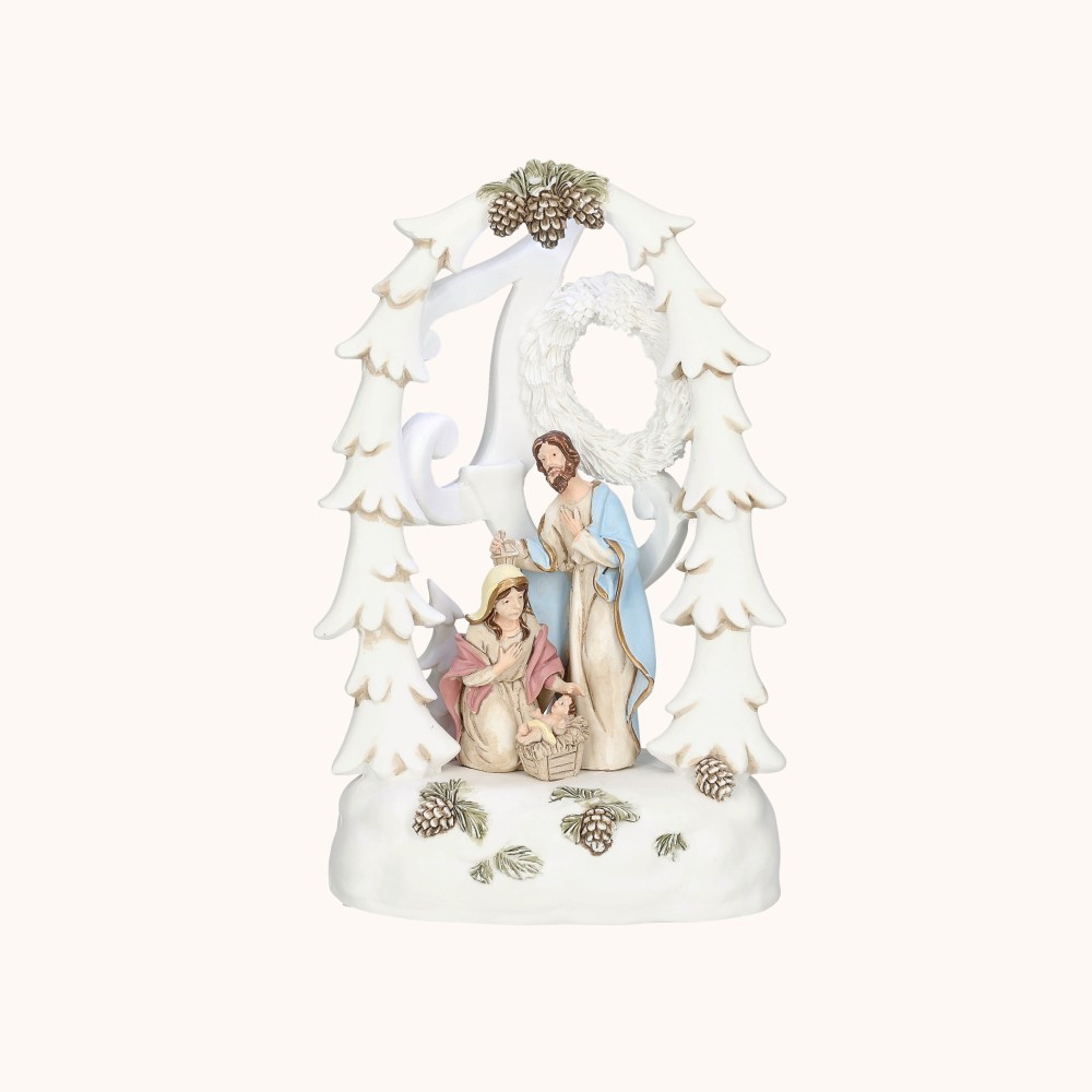 Figurka | Święta Rodzina | Leśny motyw | Świecąca | 14 cm | Bianco
