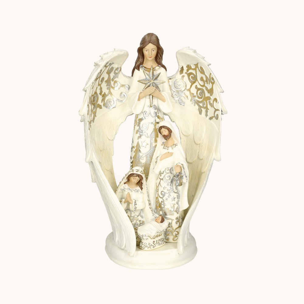 Figurka | Anioł ze Świętą Rodziną | 38 cm | Decorato