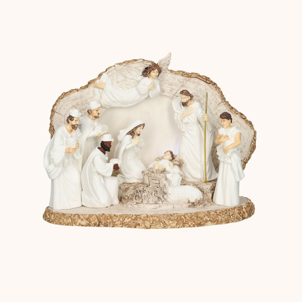 Szopka bożonarodzeniowa | Świecąca | Beżowy minimalizm | 12 cm | Bianco