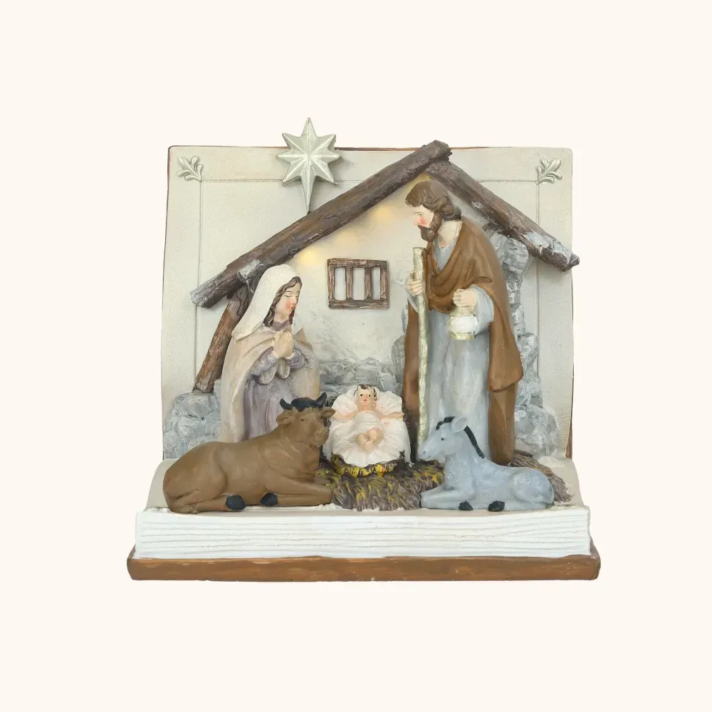 Szopka bożonarodzeniowa | Święta Rodzina | Narodziny | Podświetlenie LED | 14 cm | Favola