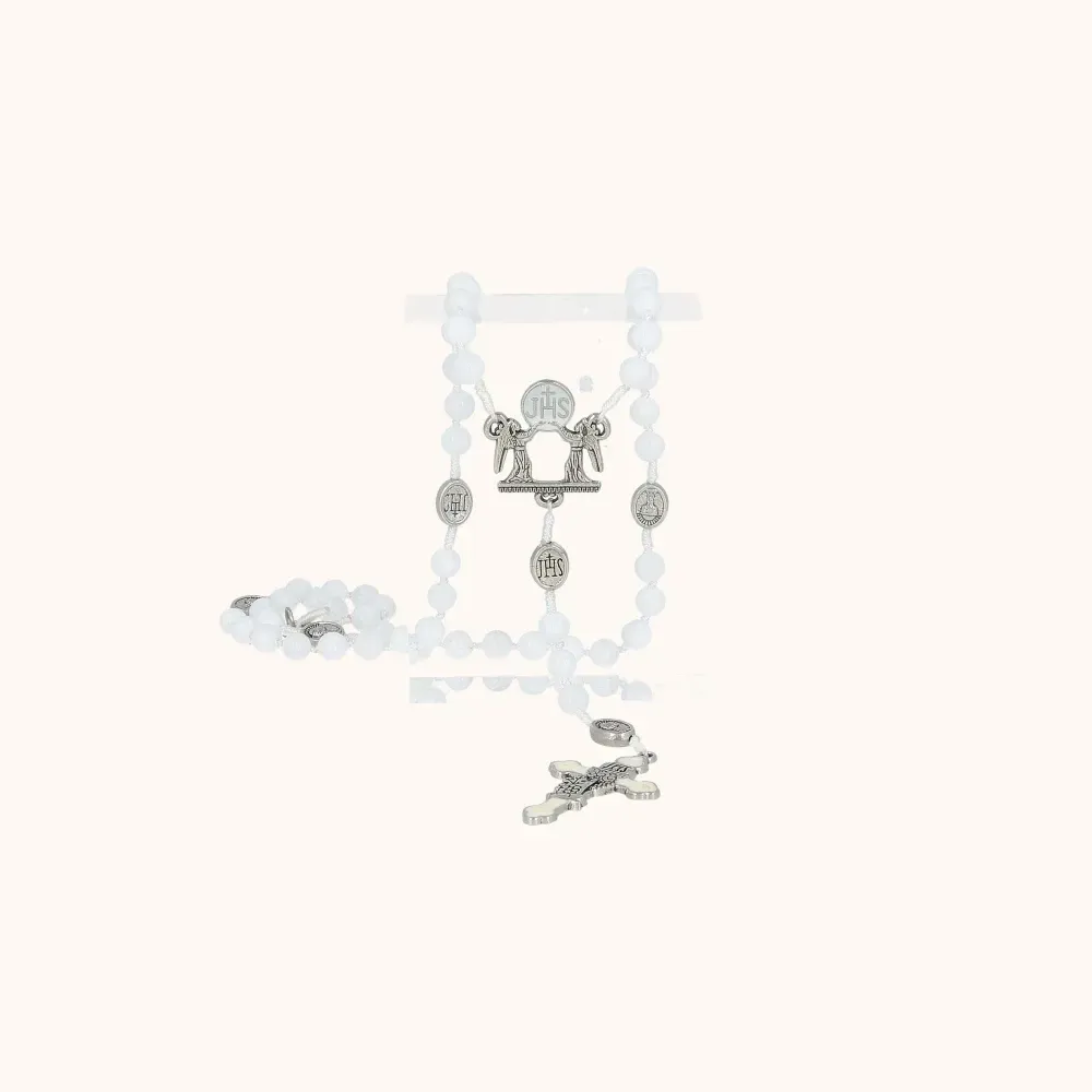 Różaniec | Pierwsza Komunia Święta | Biały Kwarc | 6 mm
